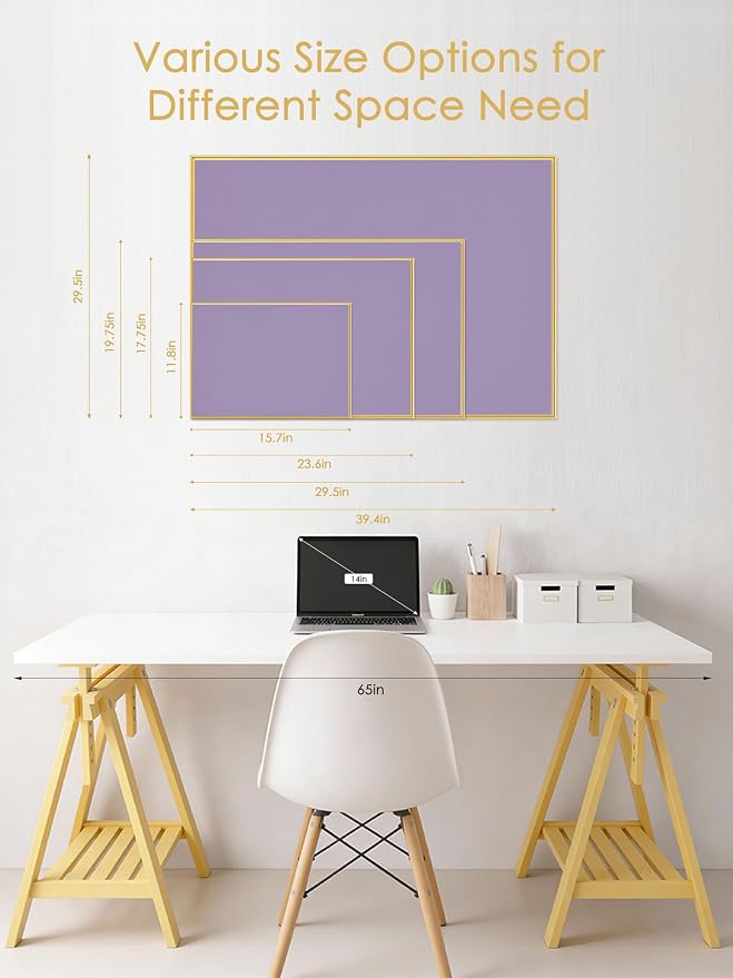 Fabric Bulletin Board 16x12 inches, Golden Aluminum Framed Wall Pin Board | Cork Board Alternative for Wall with Push Pins for Office and Home, Linen Display Mood Board for Photos, Notes & Reminders