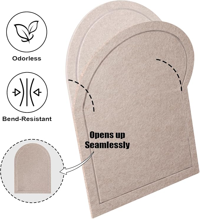 Arched Felt Bulletin Board, Sized 24" x 18" Cork Board Alternative Grooved Edge Foldable for Office & Wall, Foldable Picture Self-Adhesive Boards with Pins Hooks for Photo Display School Home, Camel