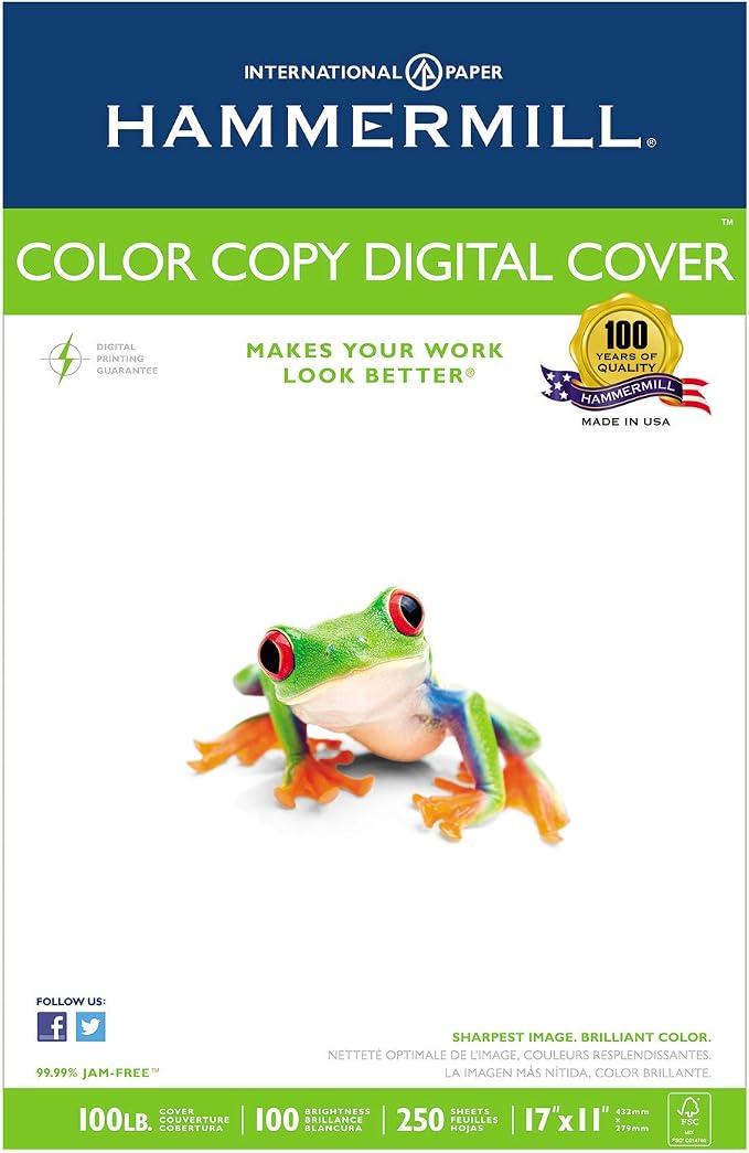 Hammermill Cardstock, Premium Color Copy, 100 lb, 17 x 11-1 Pack (250 Sheets) - 100 Bright, Made in the USA Card Stock, 133202R