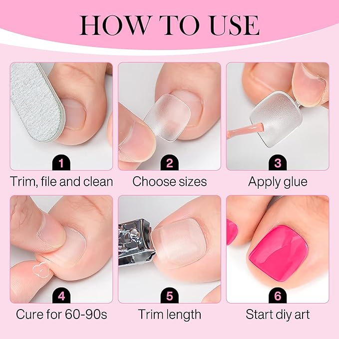 Square Toe Nail Press Ons French Style Toe Tips 240pcs Clear False Fake Toenails for Faster Toe Nail Extension Kit Home DIY Art Salon 15 Sizes Acrylic Nails, Luckyfairy