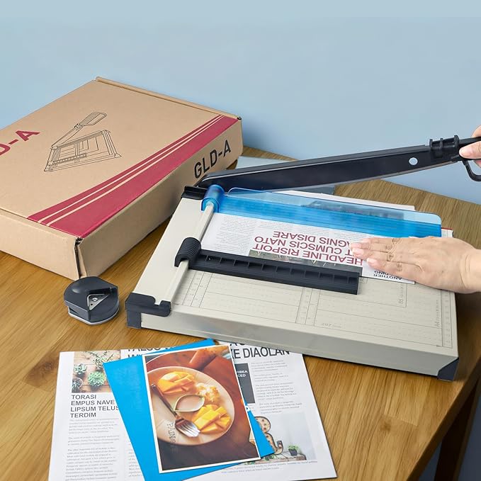 12" Guillotine Paper Cutter,Steel Blade Guillotine Paper Cutter with Corner Rounder & Whetstone,Heavy Duty 15-Sheet Capacity Trimmer for Cardstock,Photos,Coupon,Label and Scrapbooking Craft