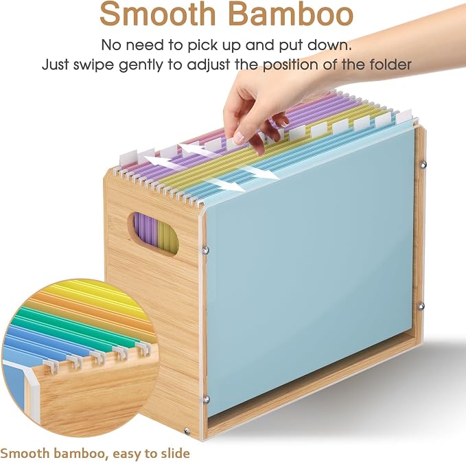 Sbanmao Acrylic Wall File Organizer, Hanging File Folder Organizer with Handle, Bamboo File Box File Crate Storage Box, Portable Filing Organizer for Home Office Classroom (Letter Size, 2 Pack)