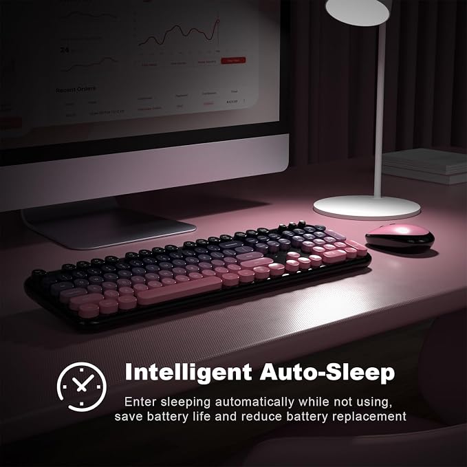MOFII Wireless Keyboard and Mouse Combo,2.4G Typewriter Keyboard Quiet Mice | Retro Full Size Computer Keyboards, Cute Mouse, USB Dongle Plug and Play, for PC,Laptop,Desktop,Windows (Plum Pink Gradient)