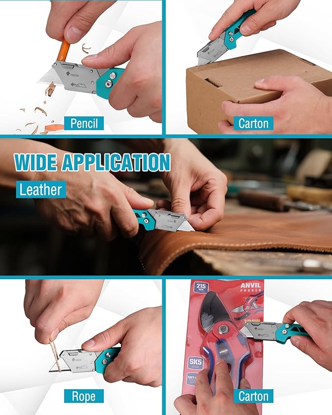 WORKPRO Box Cutter, Utility Knife, Blue | Quick Change Blade Razor Knife, Folding Pocket Knife with Belt Clip and Axis Lock, 10 Extra Blades Included