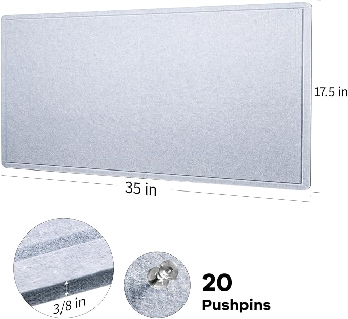 Felt Bulletin Board 35x18 inches, Decorative Pin Board for Home & Office | Cork Board Alternative for Wall with Push Pins, Display Mood Board for Photos, Notes & Reminders