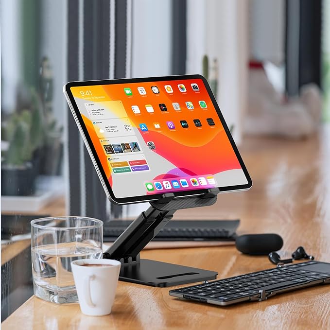Tablet Stand for iPad Holder, Adjustable Tablet Holder for Desk, Foldable Portable Monitor Stand Compatible with 4-16" Tablets Such as Kindle, Switch, iPad Pro/Air/Mini