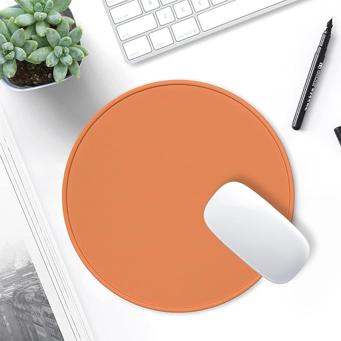 Hsurbtra Mouse Pad, Premium-Textured Small Round Mousepad 8.7 x 8.7 Inch Orange, Stitched Edge Anti-Slip Waterproof Rubber Pretty Cute Computer Mat for Office Home Gaming Laptop Men Women Kids