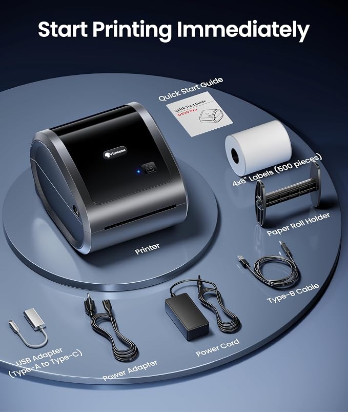 Phomemo 300DPI 4x6 Thermal Shipping Label Printer with 500 Labels | Ethernet Bluetooth & USB connection, Thermal Printer for Small Business, Compatible with iOS Android Windows Mac USPS UPS