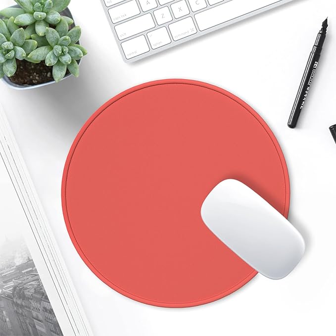 Hsurbtra Mouse Pad, Premium-Textured Small Round Mousepad 8.7 x 8.7 Inch Bright Red, Stitched Edge Anti-Slip Waterproof Rubber Pretty Cute Computer Mat for Office Home Gaming Laptop Men Women Kids