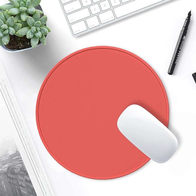 Hsurbtra Mouse Pad, Premium-Textured Small Round Mousepad 8.7 x 8.7 Inch Bright Red, Stitched Edge Anti-Slip Waterproof Rubber Pretty Cute Computer Mat for Office Home Gaming Laptop Men Women Kids
