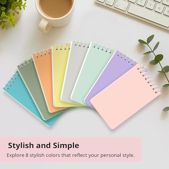 Taja Pocket Small Notebook 3" x 5", 4 Set of 8 Mini Little Spiral Notebook(32 Pack), Nursing Notepad, Perfect for Work, School, Office, Nurse, Travel - Soft Harmony