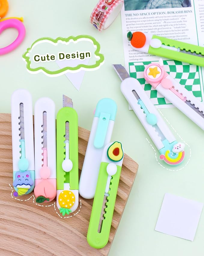 8Pcs Utility Knives, Retractable Sharp Cartons Cardboard Cutters Razor Knife, Kawaii Portable Box Cutter with Hole for Office Envelope Opener DIY Crafts and Home Use