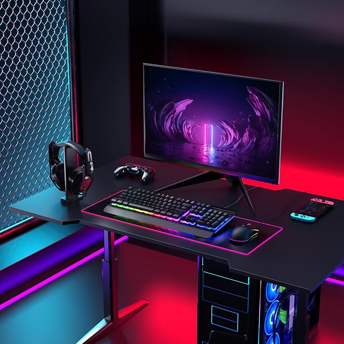 Wired Gaming Keyboard and Mouse Combo, 104 Keys All-Metal Panel Rainbow Computer Keyboard with Multimedia Keys Wrist Rest and LED Backlit Gaming Mouse 4200 DPI for Windows PC Gamers (Black)