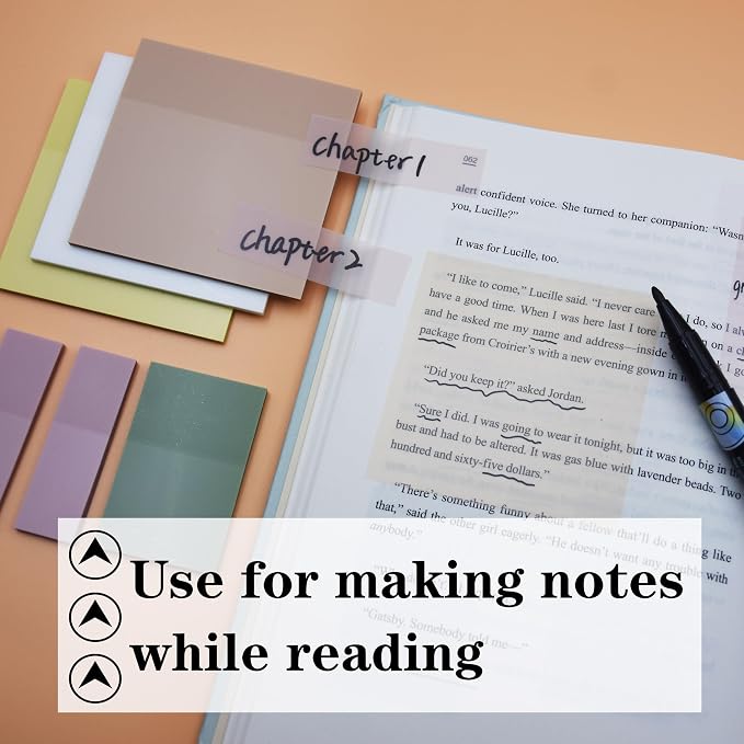 YOUDEFUL Clear Sticky Notes,Transparent Sticky Notes in 3 Sizes | Waterproof Translucent Sticky Note for Books Annotation, Back to School Sticky Notes for Bible Study, School, Office