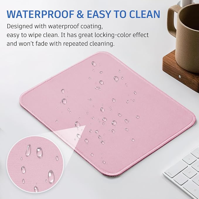 Pink Mouse Pad, Nice and Cute Mouse Pad, Splash-Proof Textured 10.2 x 8.2Inch, Stitched Edge Non-Slip Waterproof Rubber