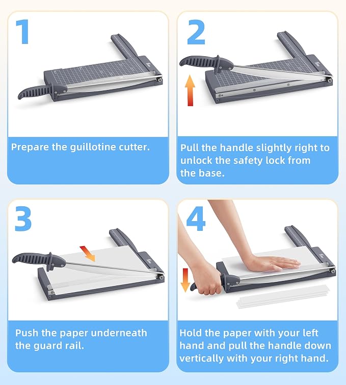 Firbon 12" Guillotine Paper Cutter with Hidden Ruler, Compact Paper Trimmer | 12-Sheet Capacity | Gray | Dual Scales | Paper, Cardstock & Photo Trimming | Scrapbooking Crafts | Office, Home & Studio Use