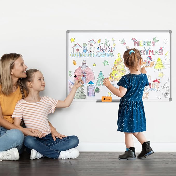 Lockways White Board Dry Erase Board 48 x 36 Inch, Magnetic Whiteboard | 4 x 3 Silver Aluminium Frame, Set Including 1 Detachable Aluminum Marker Tray, 3 Dry Erase Markers, 8 Magnets