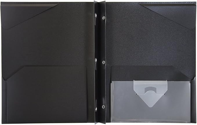 Five Star 2-Pocket Folder, Plastic Folder with Stay-Put Tabs and Prong Fasteners, Holds 8-1/2" x 11" Paper, Black (72113) (Pack of 2)