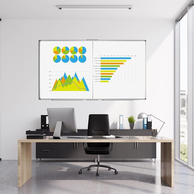 Large Foldable White Board 72x40 Inches, Dry Erase Magnetic White Board, Silver Aluminum Frame with 2 Detachable Marker Tray Wall Mounted Board for Office Home and School