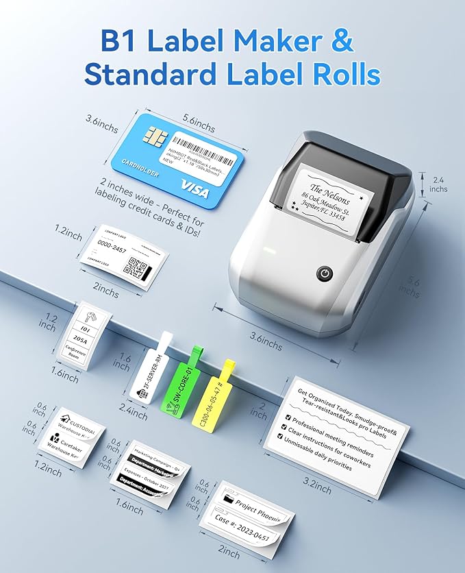 NIIMBOT B1 Label Maker, 2Inch Bluetooth Label Printer for Home, Sliver | Label Maker Machine Support Smartphones & PC for Small Business, School, Office, Came with 1 Roll White Label(2x1.2'')