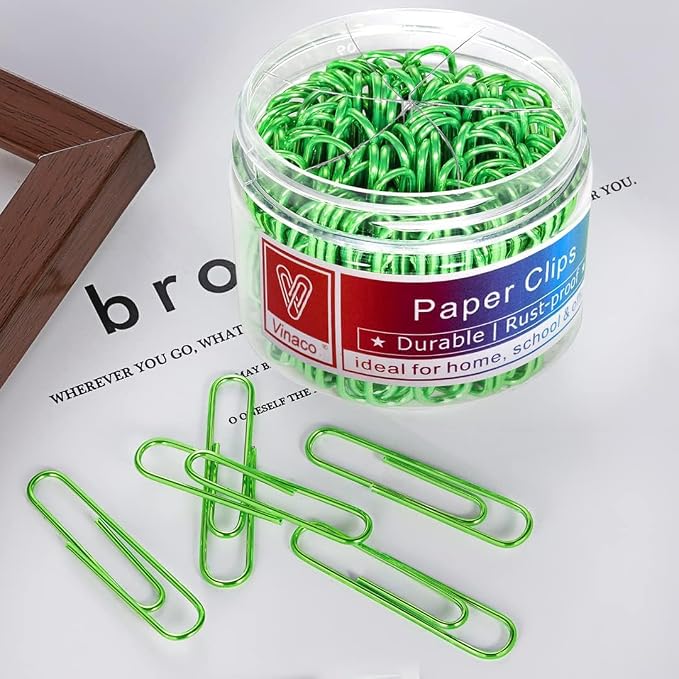 Vinaco Green Paper Clips Assorted Sizes 400PCS, 1.3" & 2" for Office School | Vinyl Coated Steel paperclips, Rustproof & Scratch Resistant for Office School Files, Heavy Duty, Multi-Purpose DIY