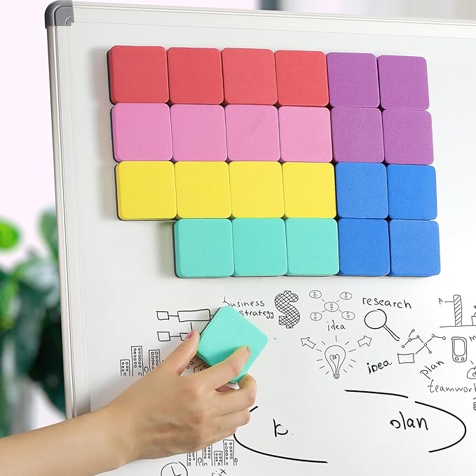 MaxGear Dry Erase Erasers, 36 Pack Magnetic Whiteboard Erasers, 6 Colors | Mini Whiteboard Cleaning Pads with Strong Magnetic Backing, 2" x 2" for Classroom, School, Office and Home, Teacher Supplies