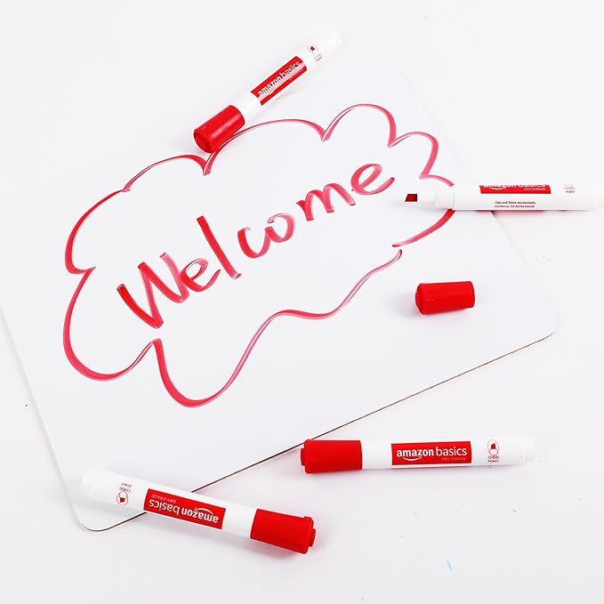 Amazon Basics Dry Erase Whiteboard Markers, Chisel Tip, Low-Odor, Red, 12-Pack, For Writing on Whiteboards