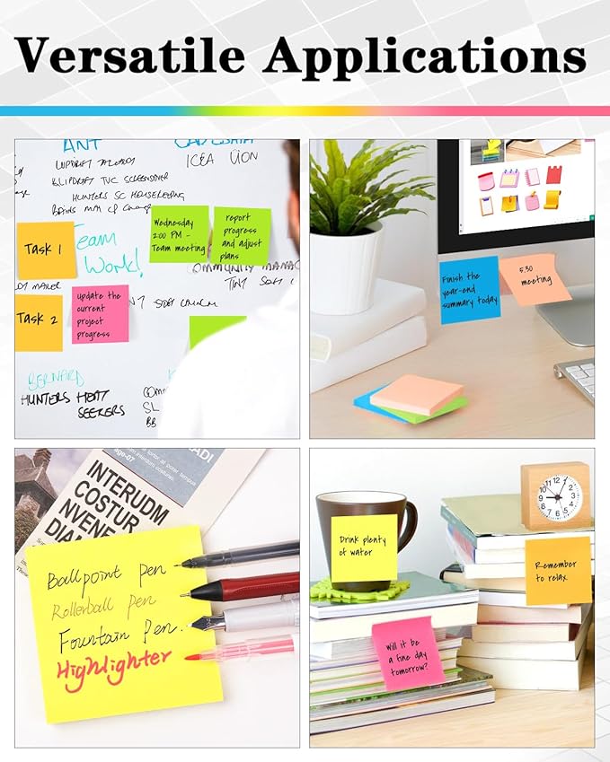 Sticky Notes 3x3 Inches, Self-Stick 48 Pads Bulk, 100 Sheets/Pad, 6 Bright Colors, Adhesive Notes for Home, School, Office, Use on Walls, Doors, Windows