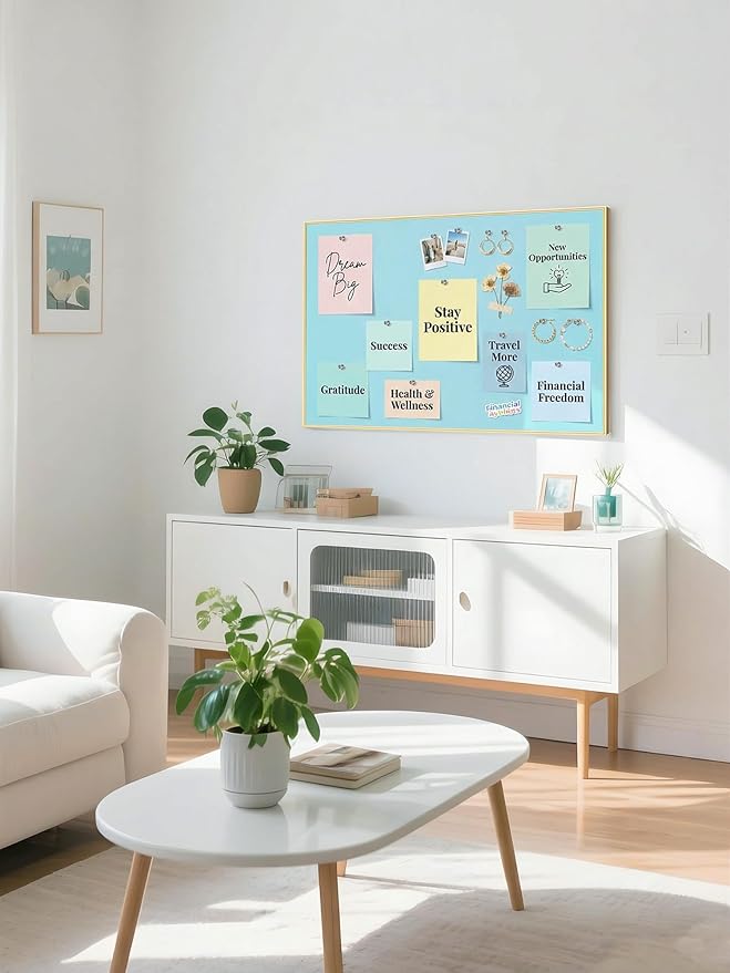 Fabric Bulletin Board 30x20 inches, Golden Aluminum Framed Wall Pin Board | Cork Board Alternative for Wall with Push Pins for Office and Home, Linen Display Mood Board for Photos, Notes & Reminders