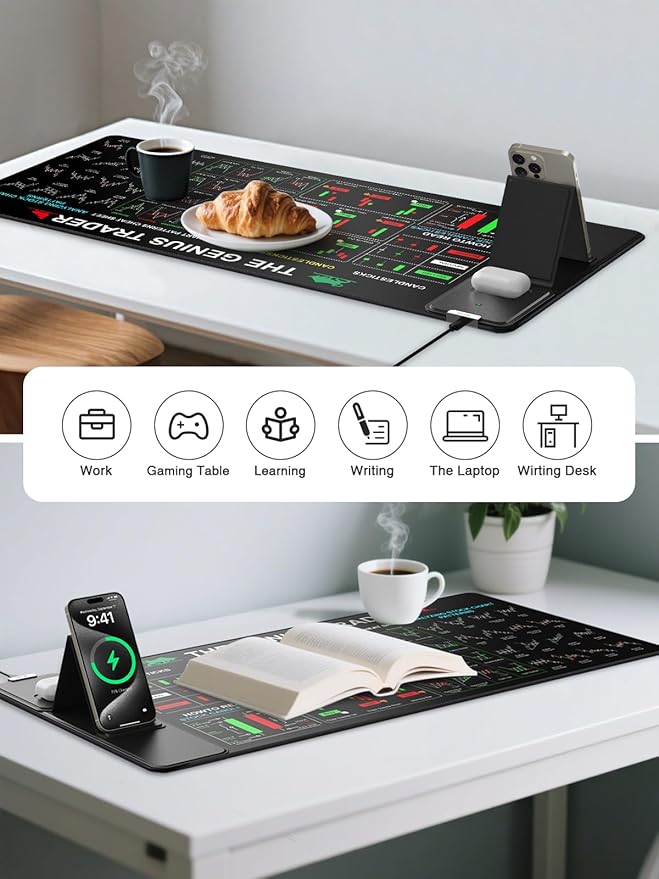 Mouse Pad with Foldable Phone Holder, Wireless Charging Desk Mat 31.5x15.75 Mousepad with Superior Micro-Weave Cloth Non-Slip Waterproof Desk Pad