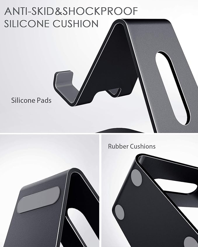 CreaDream Phone Stand Holder, Aluminum Phone Stand for Desk | Office Desktop Accessories, Fits iPhone 17 16 15 14 13 12 Pro Max Plus All 4-8" Smartphones, Anti-Slip Base, Black