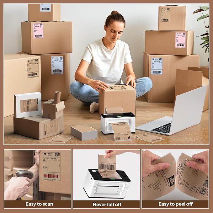 MUNBYN 4"x6" Brown Direct Thermal Printer Labels, 220 Sheets/Stack | 4"x6" Fanfold Shipping Labels, No BPA and BPS, Print Clear and Sharp, Strong Adhesive, Compatible with Most Thermal Printers