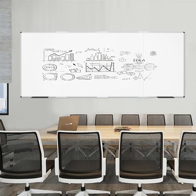 VIZ-PRO Large Magnetic Dry Erase Whiteboard, 120 x 48 Inches, Foldable | Silver Aluminum Frame, 10' x 4' Wall-Mounted White Board with Marker Tray for School Office and Home