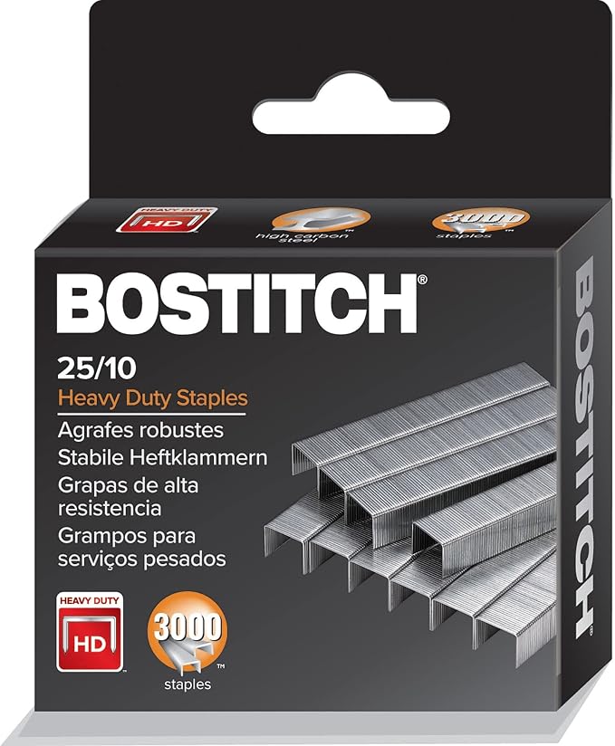 PaperPro "Bostitch 25/10 High-Capacity Staples, 3/8"" Leg Length, 3000/Box (1962)", silver