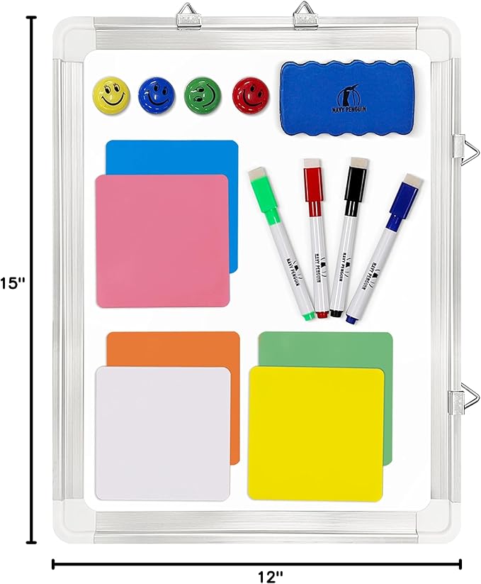 Whiteboard Set, 15x12 in White Board Dry Erase for Wall with Magnetic Notes | Small Hanging Dry Wipe Marker Board with Eraser, Markers, Magnets & Magnetic Notes for Home, Office and Cubicle