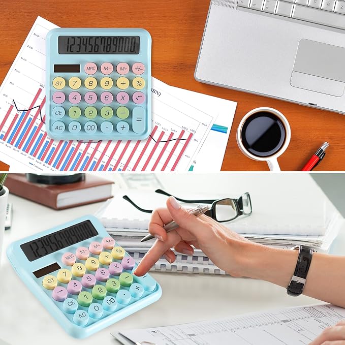 Large Computer Electronic Calculator Counter Solar & Battery Power 12 Digit Display Multi-Functional Big Button for Business Office School Calculating (HY-2208)