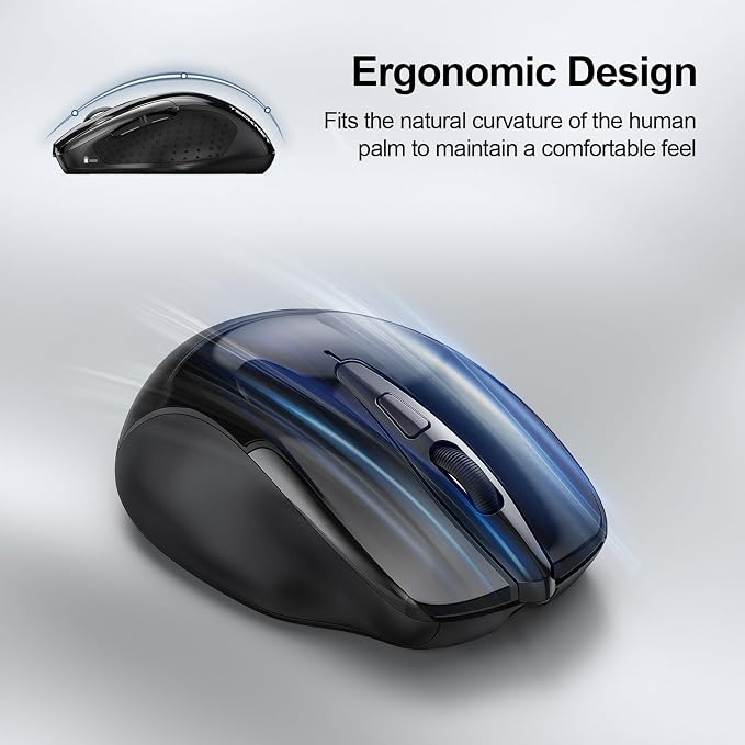 TECKNET Wireless Mouse, BT 5.0/2.4G, Rechargeable 6-DPI Silent, Black | Bluetooth 5.0/3.0 & USB A, 2-Device Easy Switch, Wide OS Compatible, 6 Buttons, 6-DPI up to 4800, Ergonomic for S to M Hands