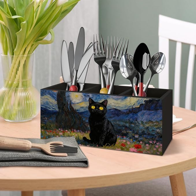 Black Cat Pen Holder for Home Office Desk, Cat Lover Gifts, Starry Sky Black Cats Makeup Brush Toothbrush Holder Organizer for Bathroom Desk Accessories