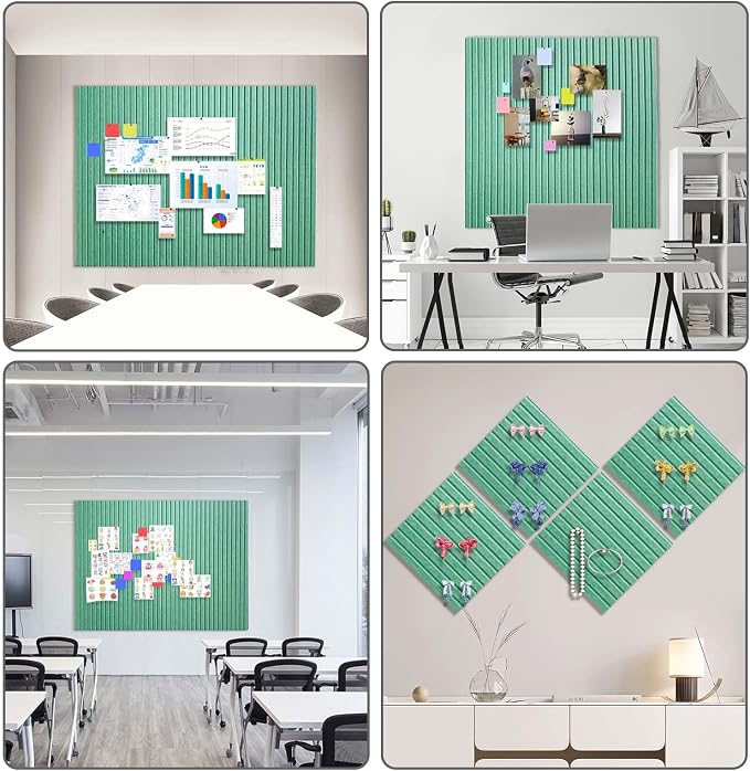 48" x 36" Large Felt Bulletin Board 1/2" Thick, Jade Green | 12 Pack Felt Tiles, Cork Board Alternative, 60 Adhesive Tabs, Pin Board for Home Office Decor with Easy Install