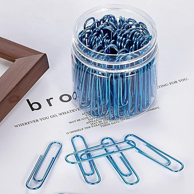 Vinaco Blue Large Paper Clips, 100 Pack 2", Office School Supplies | Vinyl Coated Metal paperclips, Smooth Burr-Free Surface for Document Organizing, DIY & Daily Home Use