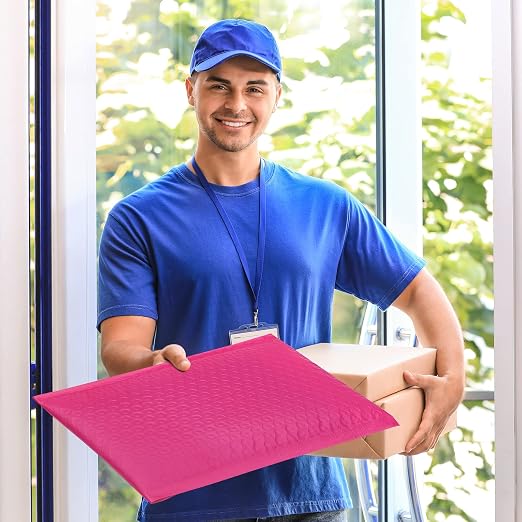 Fuxury Bubble Mailers 10.5x16" Self Seal Padded Envelopes 25 Pack Hot Pink | Strong Adhesive Bubble Envelopes,Waterproof Cushioning Shipping Bags, Padded Mailers for Mailing,Small Business Supplies,#5