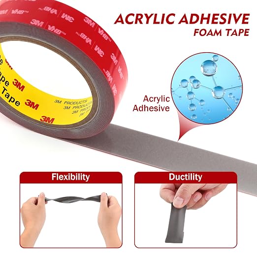 3M Double Sided Tape Heavy Duty 2" x 15.4Ft 2 Pack Grey | Waterproof High Temperature Resistance Mounting Tape Foam Tape for Indoor Outdoor Home Office Car Decor