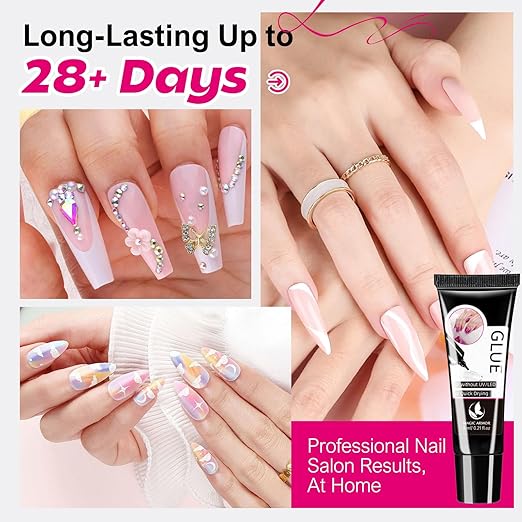 Nail Glue for Press On Nails 6ml x 6Pcs, Semi Solid Nail Glue No UV Light Needed Super Strong Glue Mini Tubes Quick Drying Gel Long Lasting for Fake Acrylic Nails