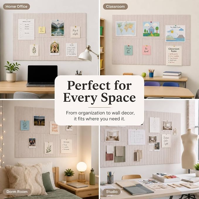 48"x48" Large Felt Bulletin Board Tiles for Wall, 16 Pack, Oatmeal | with Pushpins & Adhesive Tabs, No-Drill Installation, for Home or Office Wall Decoration and Protection, Freely DIY Projects