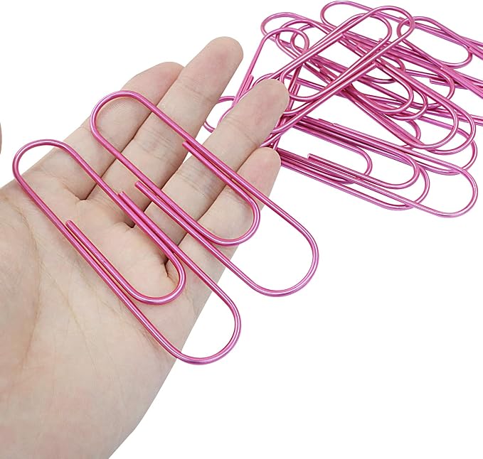 4 Inch Jumbo Paper Clips, Pink, 15Pcs | Coated Large Reusable Big Paperclips for Office, School, Home Document Organizing