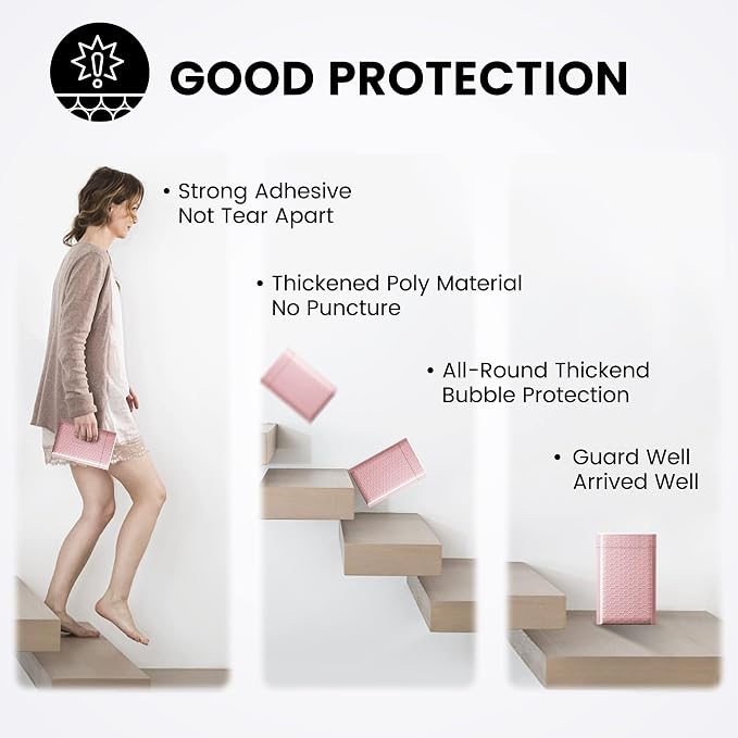 Fuxury Small Bubble Mailers Bulk 4x8" 800 Pack Light Pink Padded Envelopes