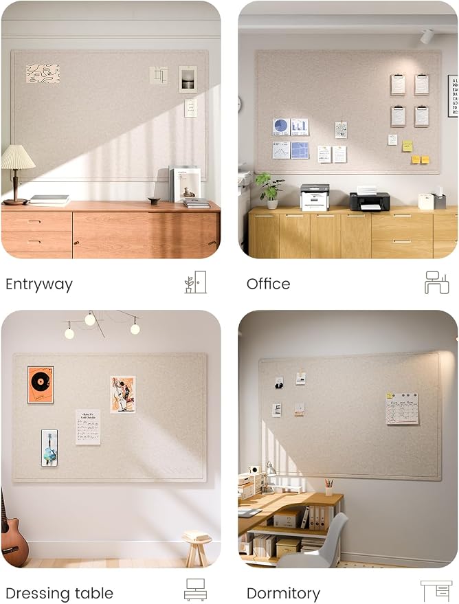 Fluxynara 70.8" x 47.2" Large Bulletin Board, Oatmeal | Cork Board Alternative with 48 Removable Adhesive Tabs, Foldable Felt Pin Board for Home, Office, Classroom & Dorm