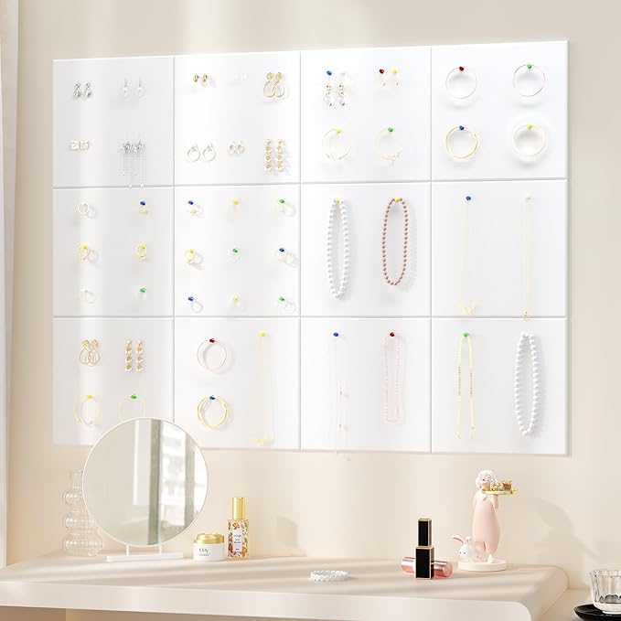 Large Cork Board for Wall, 48" x 36" Bulletin Board with Pushpins, 12 Panels Felt Tiles Tack Push Pin Board for Office, White