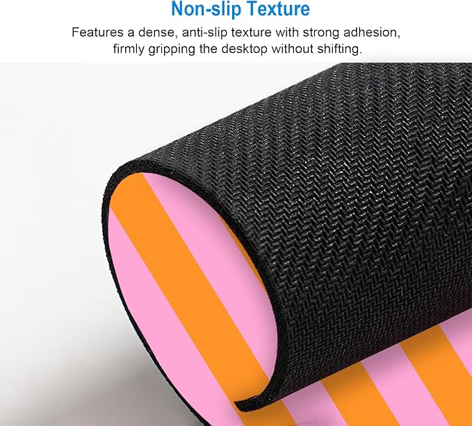 Square Pink and Orange Mouse Pad Small, Cute Vertical Striped Computer Mouse Pads, Non-Slip Rubber Base Aesthetic Mousepad Washable Cloth, Boho Abstract Girly Decor Gifts, Coworker Gift for Girls Kids