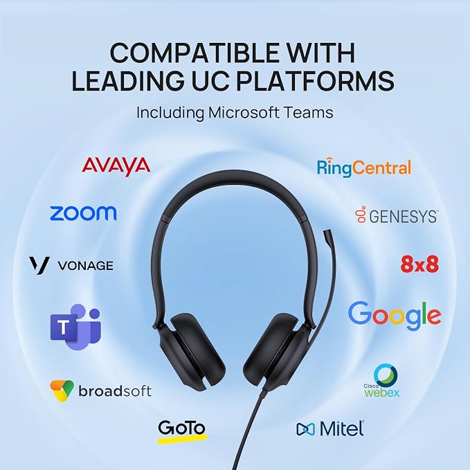 Yealink UH35 Wired Headset, USB-A, AI Noise Canceling Mic,HD Audio, On-Ear | Teams/Zoom Certified, Single-ear Headphones with 2-Microphones, Play&Plug for PC/Phone, Work,Calls,Online Meeting,5.6ft Cable